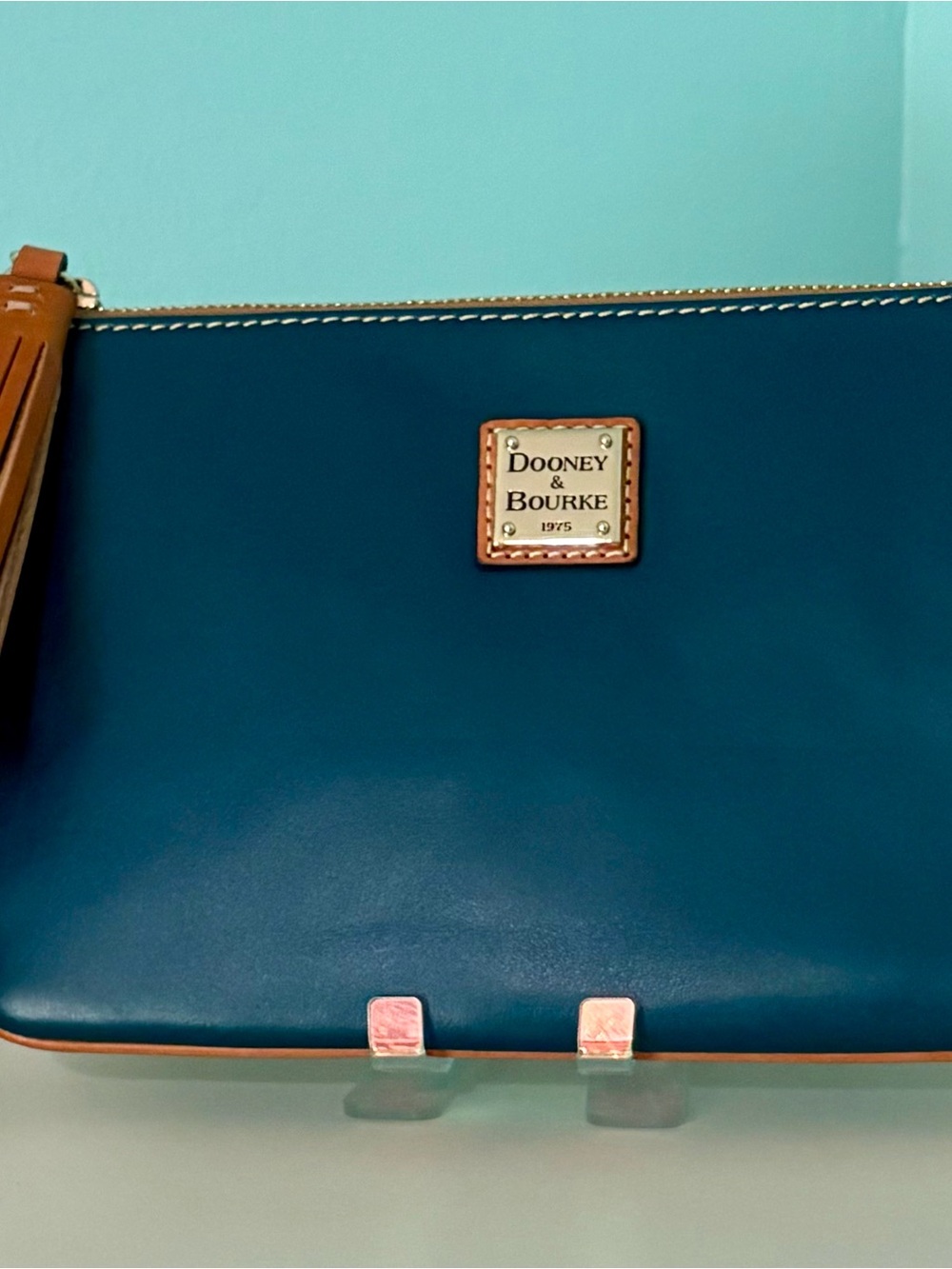 Dooney & Bourke Wexford Dark Teal Leather Wristlet with Tassel